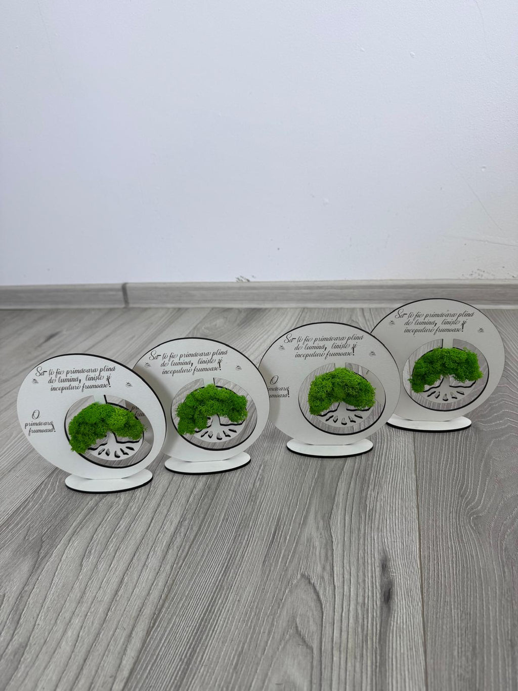Decorațiune rotundă cu mesaj și licheni-urare de primăvară