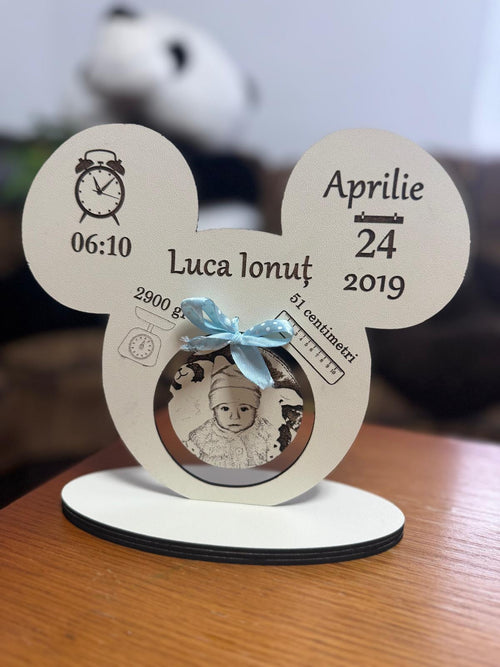 Cadou Nou-Născut Personalizat „Inimioară" cu Foto și Date de Naștere – HDF | RaisAnd Art Creation